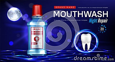 Mouthwash night repair promo poster Vector Illustration