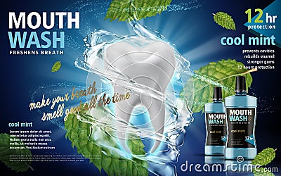 Mouthwash product ad Vector Illustration