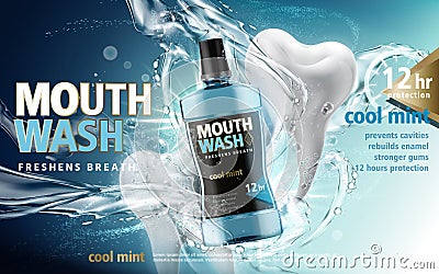 Mouthwash product ad Vector Illustration