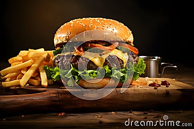 A mouthwatering burger with perfectly melted cheese. Ai Generated.NO.07 Stock Photo