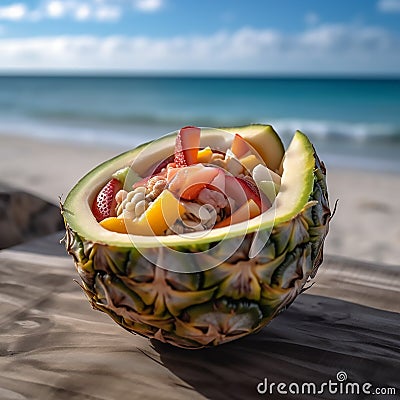 Refreshing Beachside Fruit Salad Stock Photo