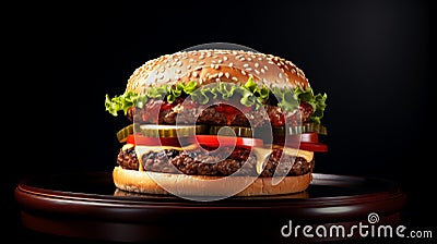 Gigantic Scale Hamburger On Wooden Base - Mark Seliger Style Stock Photo