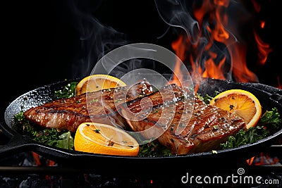 Mouthwatering roast goose sizzling in a pan, ready to be served with savory perfection Stock Photo