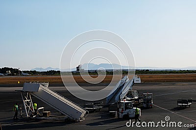 movable boarding ramps at the airport Editorial Stock Photo