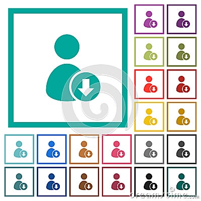 Move down user flat color icons with quadrant frames Stock Photo