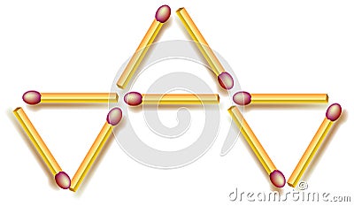 Move four matchsticks to make fife triangles. Logic puzzle. Vector Illustration