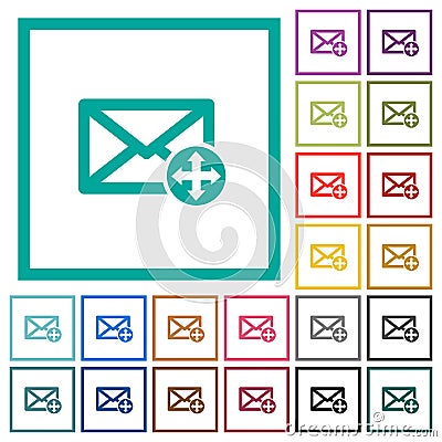 Move mail flat color icons with quadrant frames Stock Photo