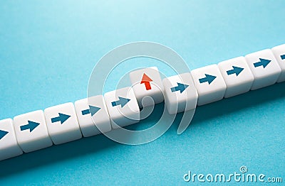 Move in your direction. Rejection of the generally accepted line. Detachment and uniqueness. Alternative path. Conformism denial. Stock Photo