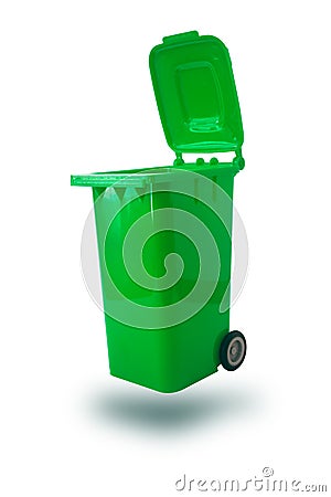 Moveable Green Recycle Bin isolated Stock Photo