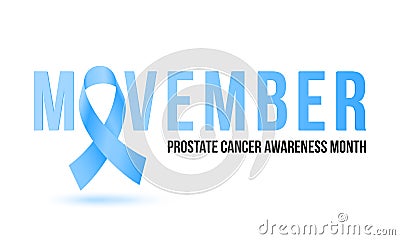 Movember men health man prostate cancer awareness November month vector blue ribbon Vector Illustration