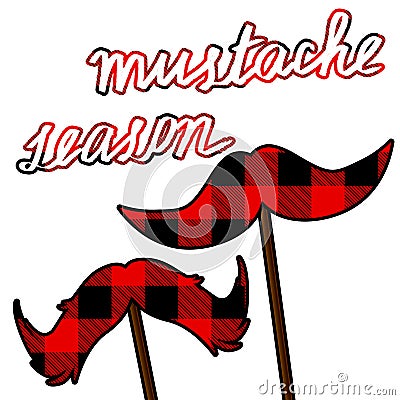 Movember moustache card with lumberjack pattern. Mustache season vector clipart Vector Illustration