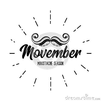 Movember Moustache season vector mustache lettering cancer Vector Illustration