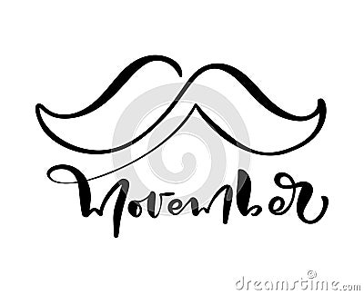 Movember, raise awareness of men`s health issues. Vector background with text, ribbon and moustache. Prostate Cancer Vector Illustration