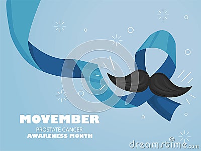 movember ribbon and mustache Vector Illustration