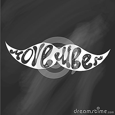 Movember.Vector Hand lettering with mustache. Cancer awareness poster, banner and card. Vector Illustration