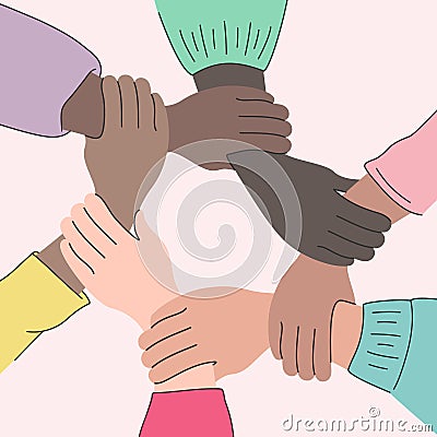 Movement against discrimination .inequality. Allyship woman feminism. International woman day. Multicultural hands holding. Stock Photo