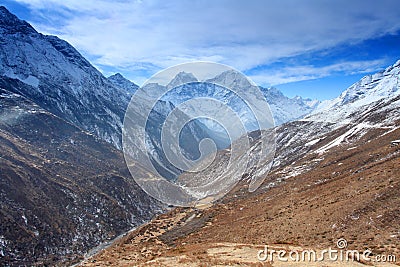 Movement of the clouds on the mountains Thaog, Himalayas, Stock Photo