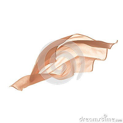 Smooth beige transparent flying piece of fabric isolated over white studio background Stock Photo