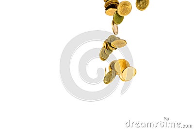 Movement of falling gold coin, flying coin, rain money isolated on white background, business and financial wealth and take profit Stock Photo