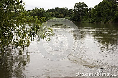 Movement and flowing of water in Mae Khlong or Meklong river in evening time Stock Photo