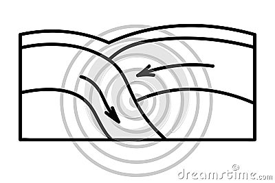 Movement of lithospheric plates. From the source of the earthquake comes a circular vibration Vector Illustration