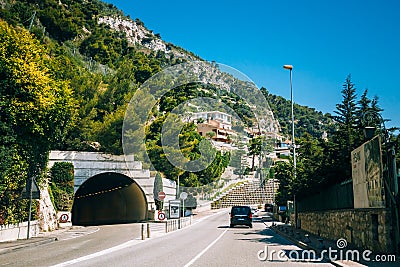 Movement of vehicles on freeway, motorway near in suburb of Monaco Editorial Stock Photo