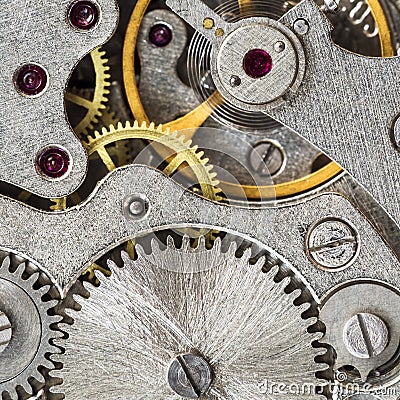 Movement of vintage steel mechanical watch Stock Photo