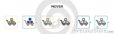 Mover vector icon in 6 different modern styles. Black, two colored mover icons designed in filled, outline, line and stroke style Vector Illustration