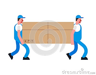 Movers and large box. Porters carry box. Delivery service. Loader mover man holding. Moving Vector illustration Vector Illustration