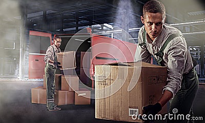 Movers in warehouse Stock Photo