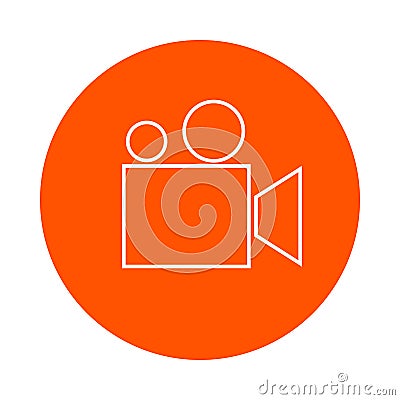 Movie camera or film projector, monochrome round line icon for your website or booklet, flat style. Stock Photo