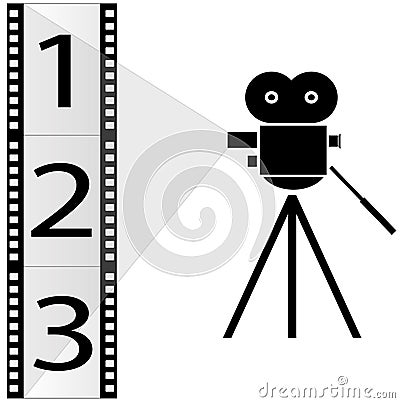 Movie camera and film strip Vector Illustration