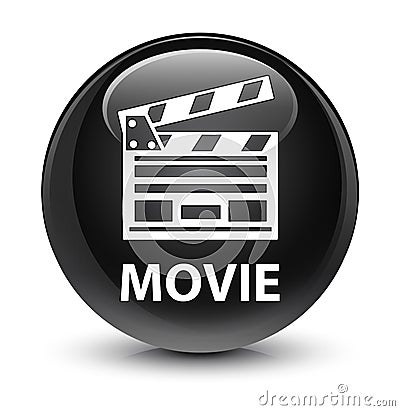 Movie (cinema clip icon) glassy black round button Cartoon Illustration