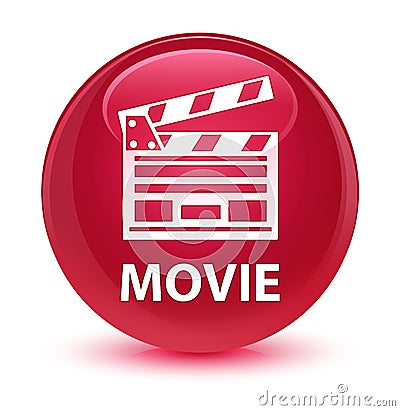 Movie (cinema clip icon) glassy pink round button Cartoon Illustration