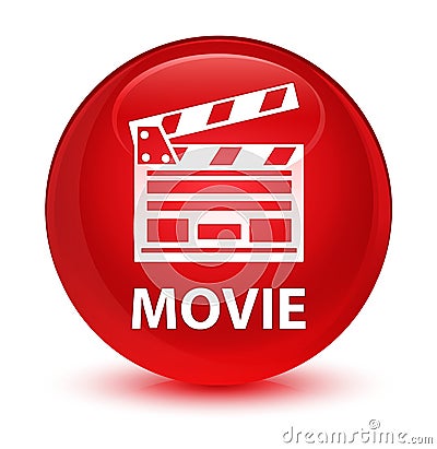 Movie (cinema clip icon) glassy red round button Cartoon Illustration