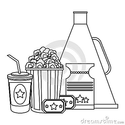 Movie and cinema elements in black and white Vector Illustration