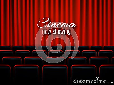 Movie cinema premiere poster design with red curtains. Vector banner. Vector Illustration