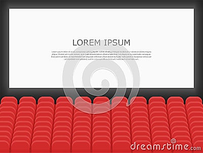 Movie cinema premiere poster design with screen and auditorium. Rows of cinema or theater seats with people looking at the screen Vector Illustration