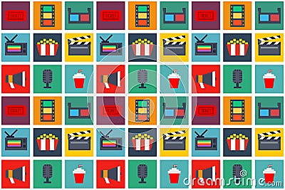 Movie Cinema seamless pattern background on white Vector Illustration