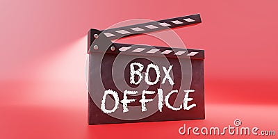 Movie clapper, BOX OFFICE on cinema scene clapperboard. Filmmaking, video production. 3d render Stock Photo