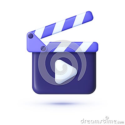 Movie clapper 3d, great design for any purposes. Media player icons. Video player icons. Film Clapper, Film clapperboard Vector Illustration