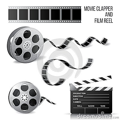 Movie clapper and film reel Vector Illustration
