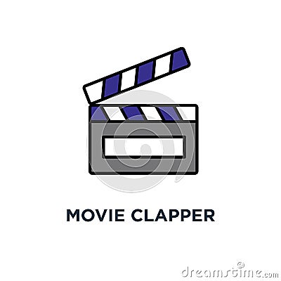 movie clapper icon. clapperboard, cinema, cinematography, outline, concept symbol design, movie, filmmaking device, film or video Vector Illustration