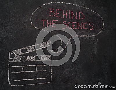 Movie clapper with speech bubble on chalkboard Stock Photo