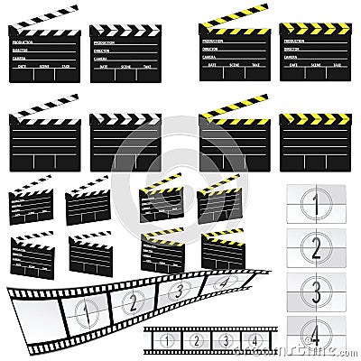 Movie clapper white and yellow and film Vector Illustration