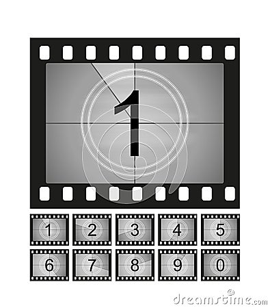 Movie countdown frames set. Old film cinema timer count Vector Illustration