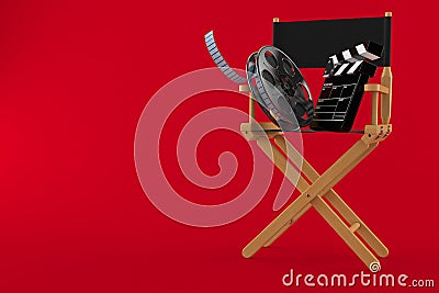 Movie director chair with film reel and clapboard Cartoon Illustration