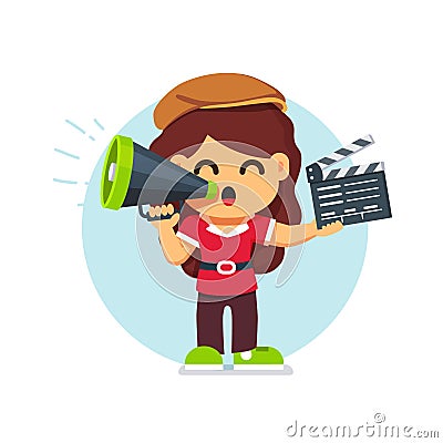 Movie director girl in directors hat standing Vector Illustration