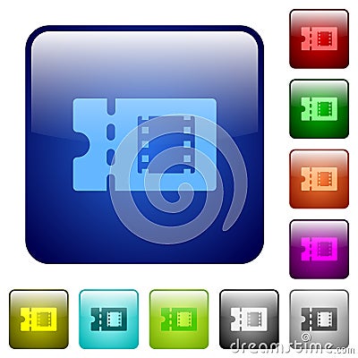 Movie discount coupon color square buttons Stock Photo