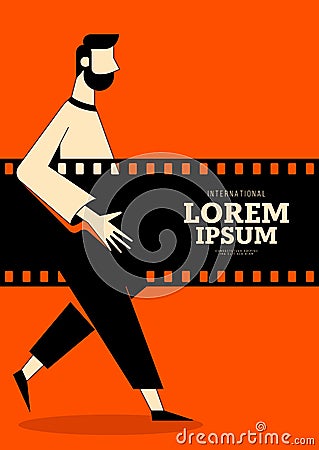 Movie and film poster design template background with vintage retro film reel Vector Illustration